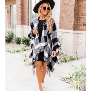 Black and White Plaid Poncho